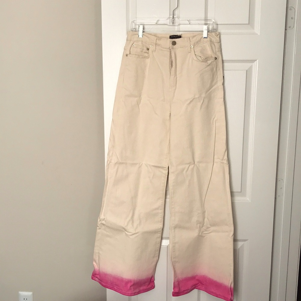 Dipped Dye Jeans. Cream and pink Bell bottoms Size 31 (12), waist 33.5, Hip 41.